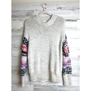 Marie Oliver Women’s L Gray Beige Angora Cashmere Blend Knit Crew Neck Sweater